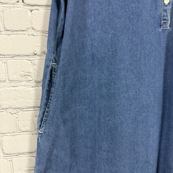 J McLaughlin Jones Denim Shift Dress Blue Raw Fringe Hem Trim Casual - Picture 9 of 12